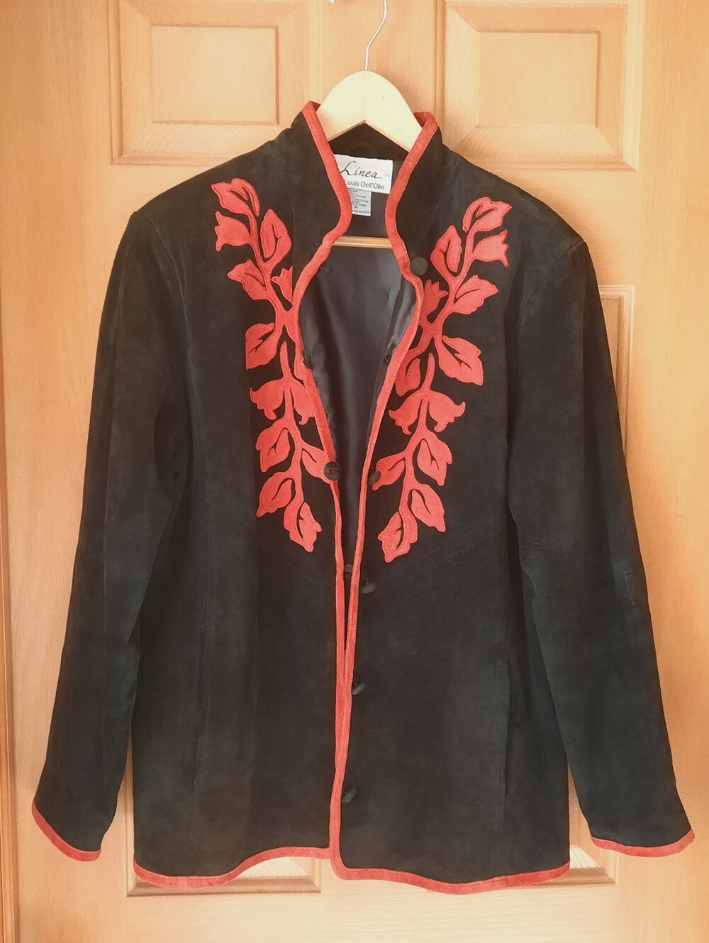 Vintage Linea by Louis Dell'Olio Suede Leather Applique Jacket Black Red Medium
